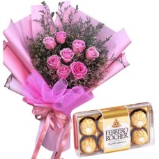 12 Pink Roses With Ferrero Chocolate Box